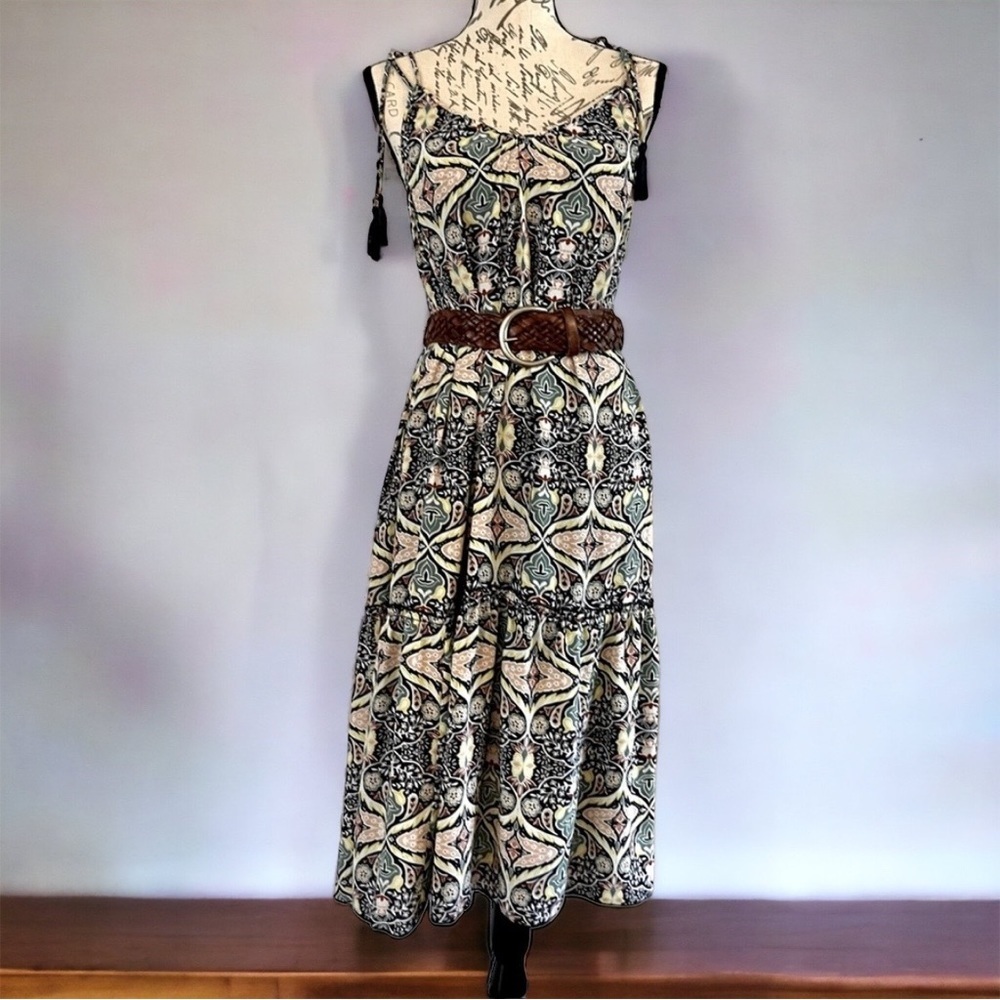 Finn & Grace multicolored sundress, tassel spaghetti strap, size small EUC Lined